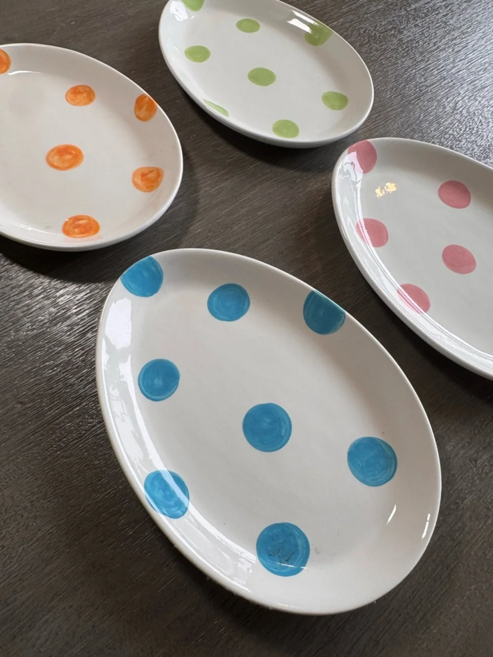 Vintage Set Of Four Egg Ceramic Polka Dot Plates